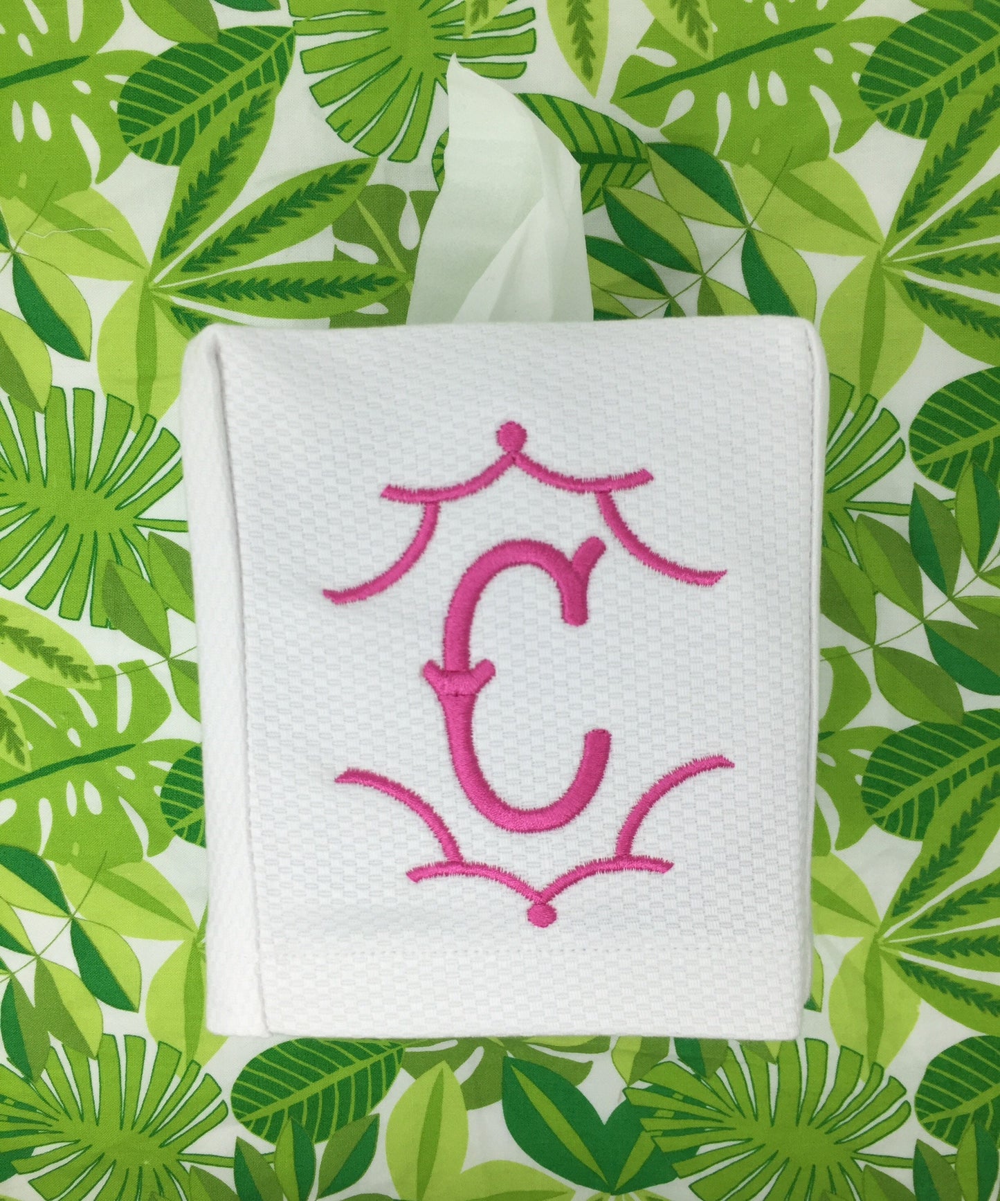 Monogrammed Tissue Box Cover Linen-Temple Monogram, monogrammed gift-personalized gift-hostess gift