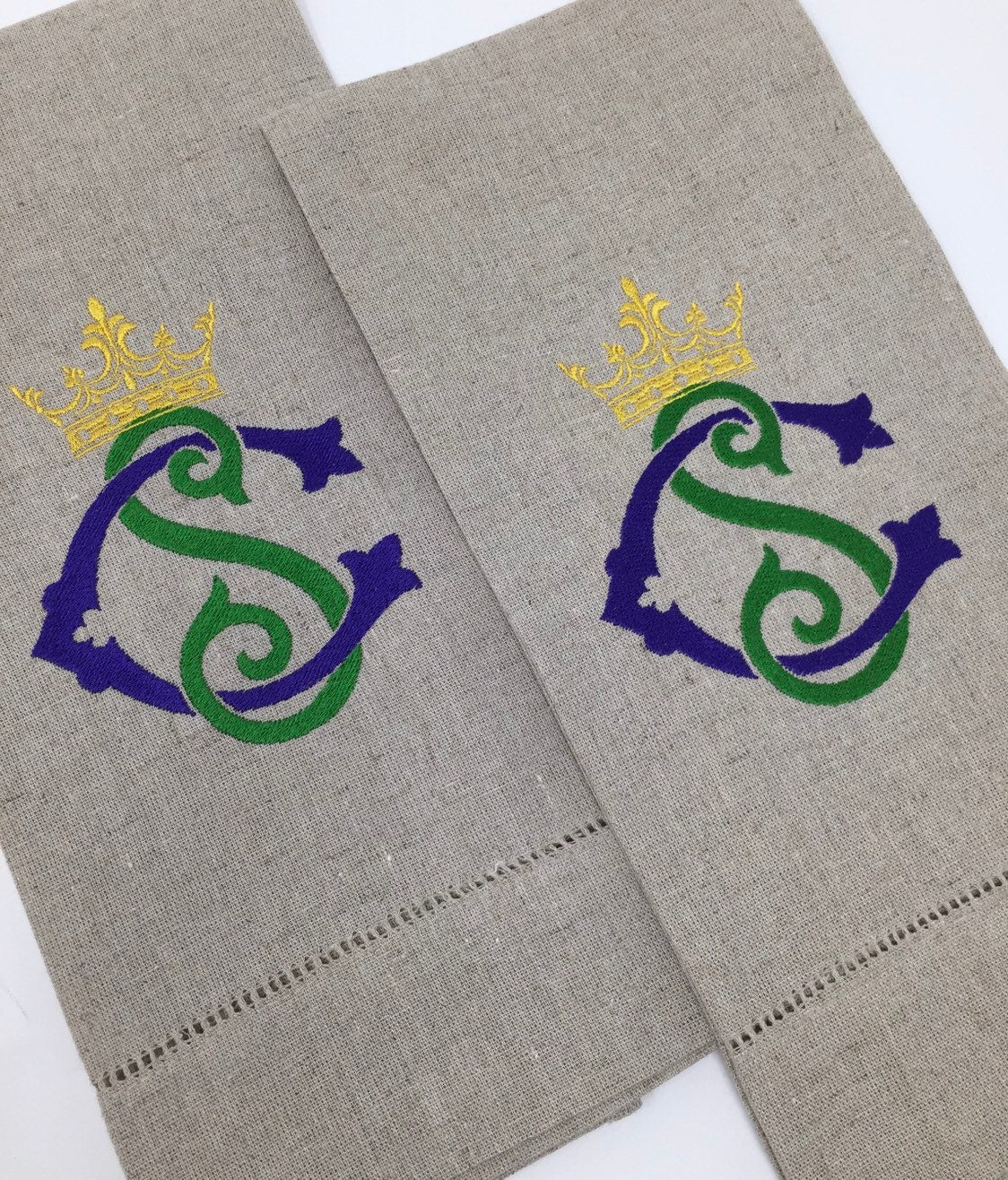 Mardi Gras Monogrammed Linen Tea Towel, Hostess Gift
