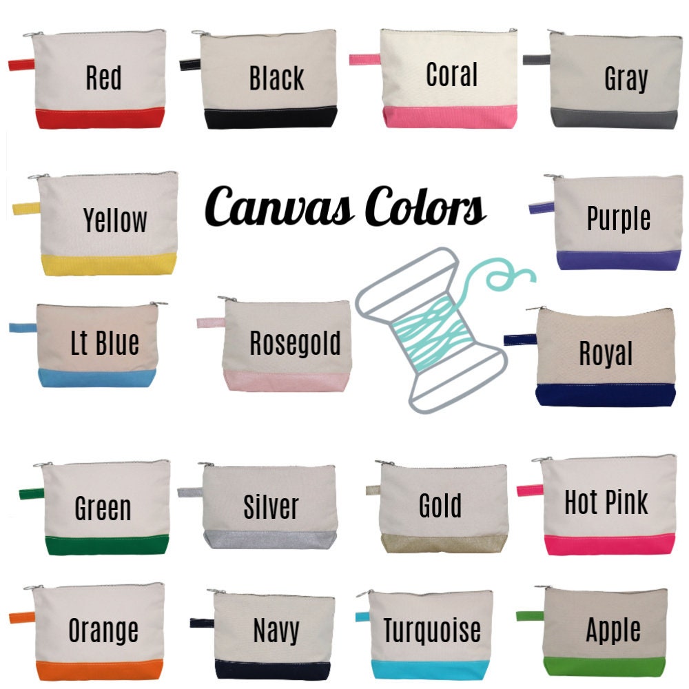 Personalized Canvas Cosmetic Bag with Medallion initial, Make Up Bag, Clutch