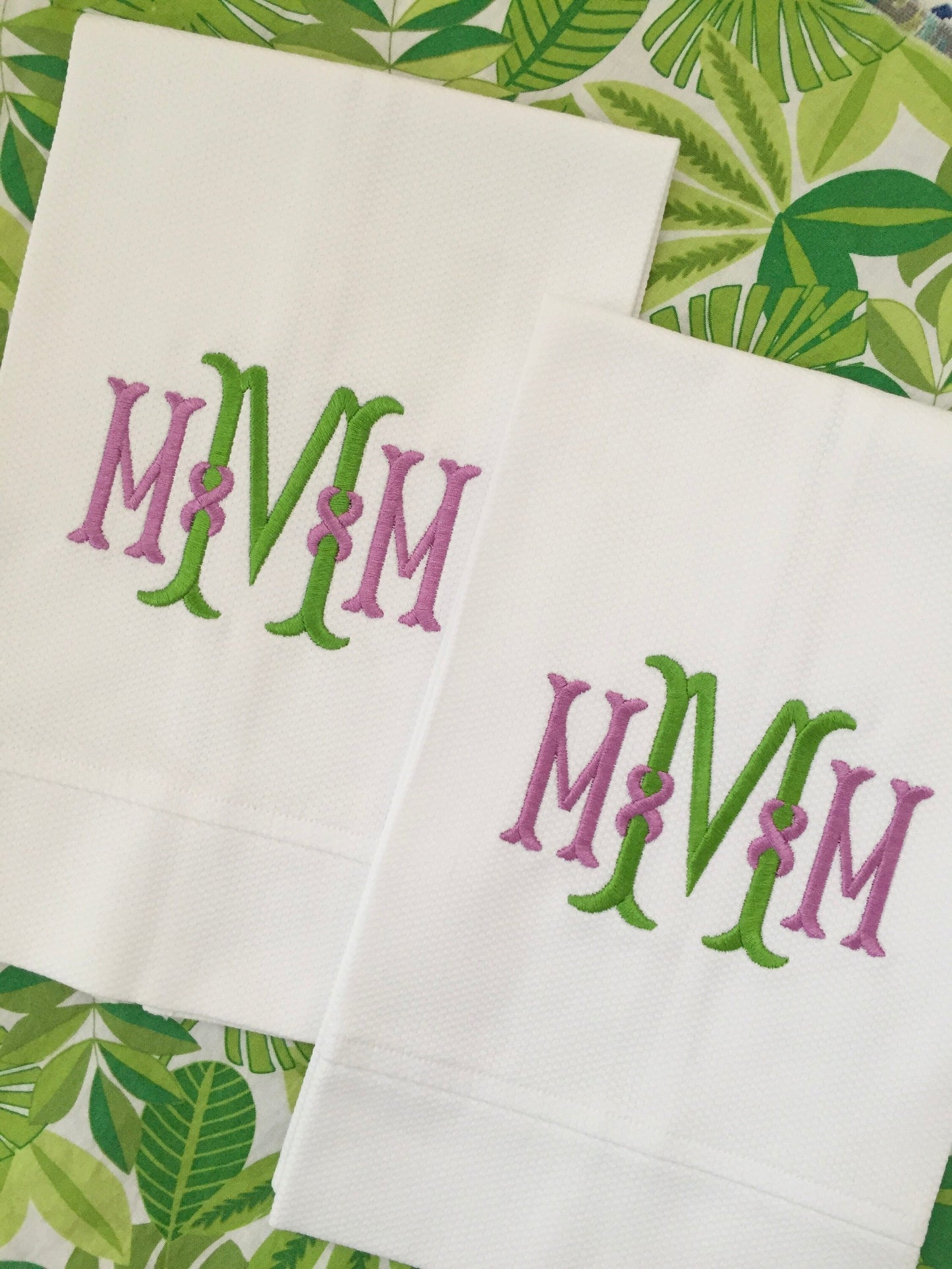 Monogrammed Cotton Pique Tea Towel, Ribbon Monogram-Hostess Gift, monogrammed linens, personalized gift