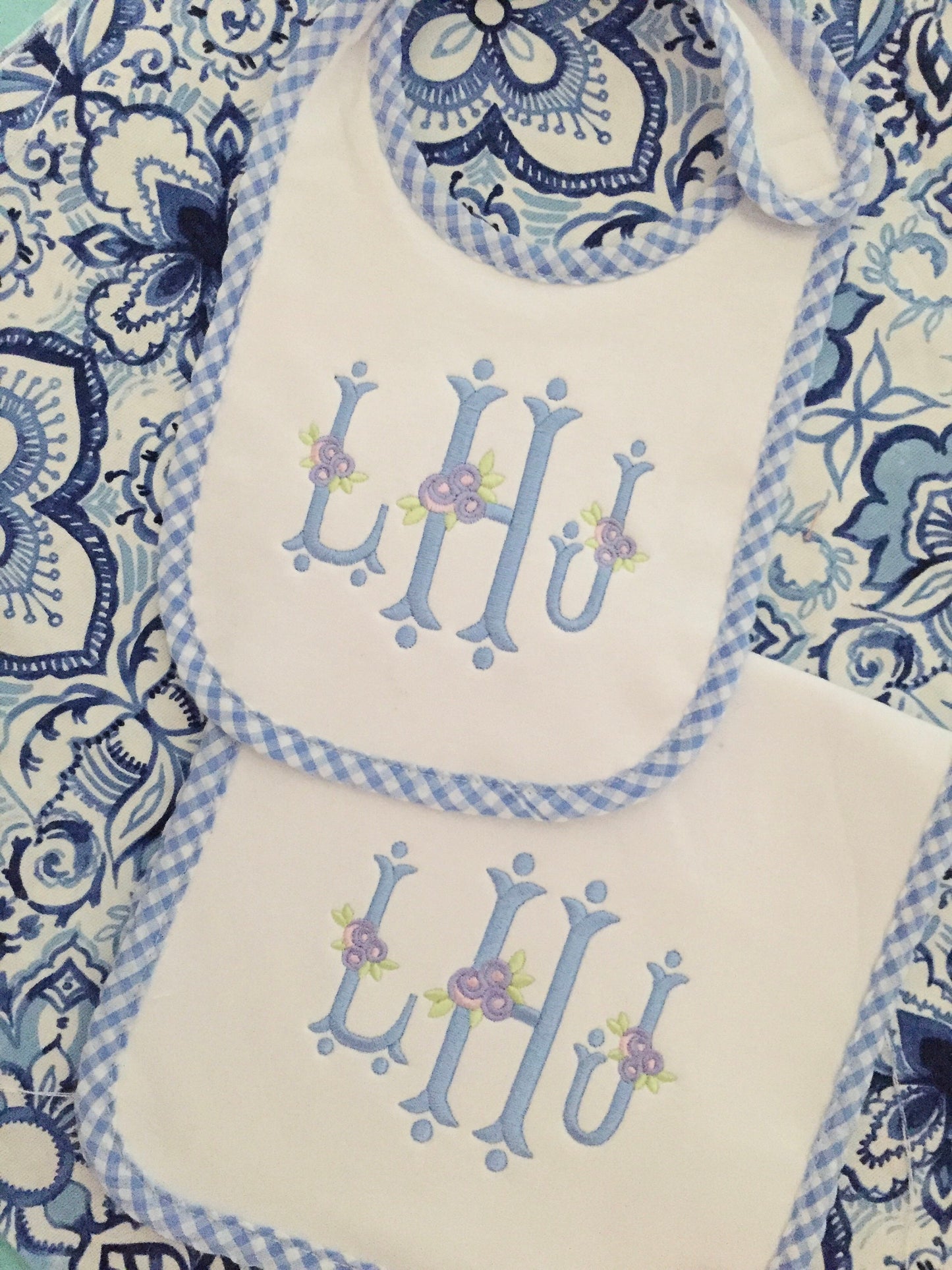 Monogrammed Bib and Burp Cloth set-Rosie Monogram, monogrammed baby gift, baby shower gift