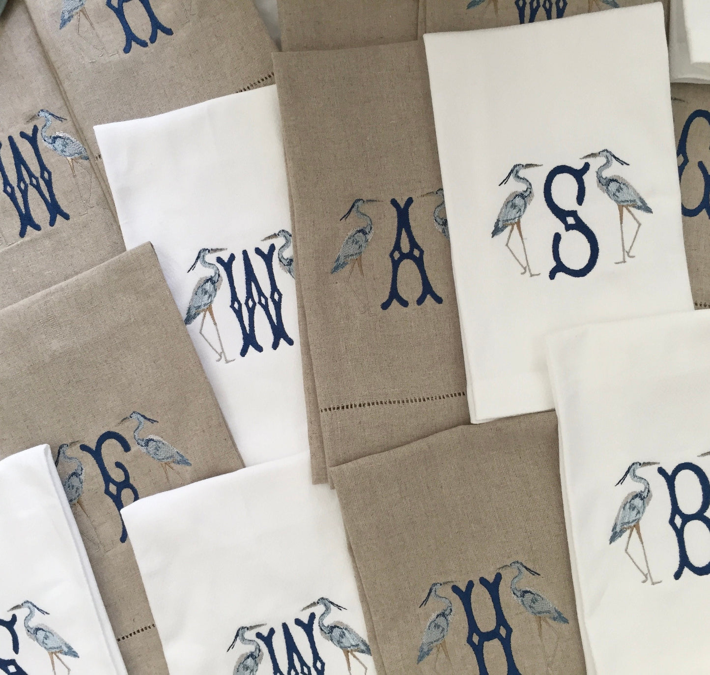 Monogrammed Tea Towel, Heron Initial, Hostess Gift, monogrammed linens, personalized gift