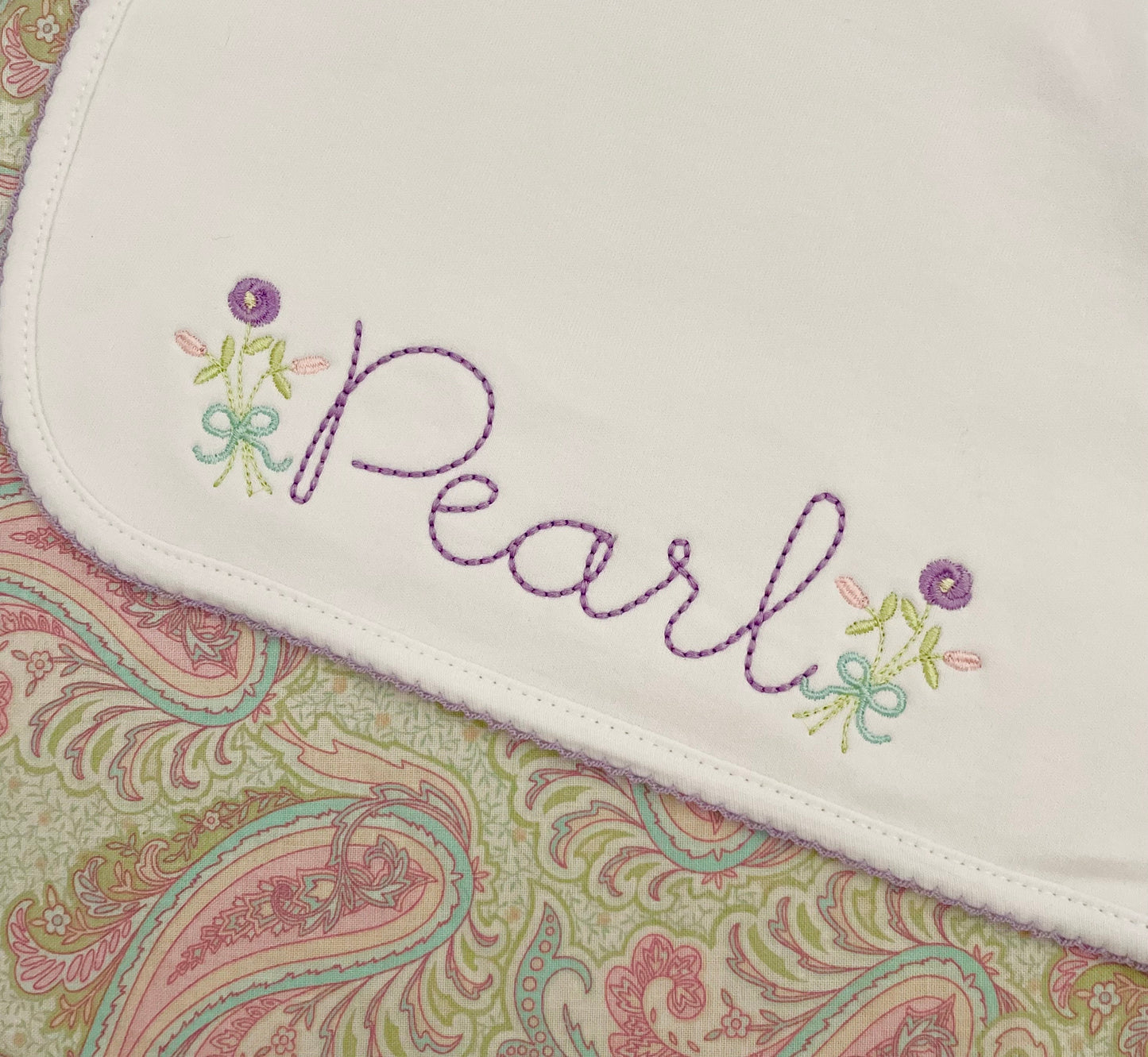 Monogrammed Baby Picot Trim Blanket, Bouquet Name, personalized baby gift, baby shower gift