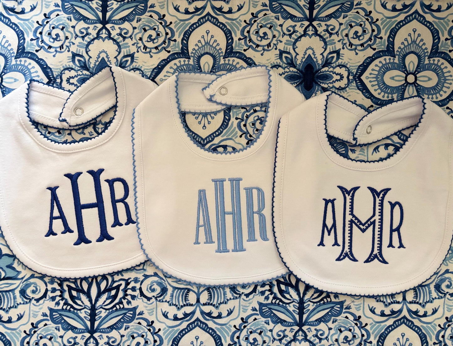 3 Pack-Monogrammed Bib with Picot trim, baby shower gift, personalized baby gift