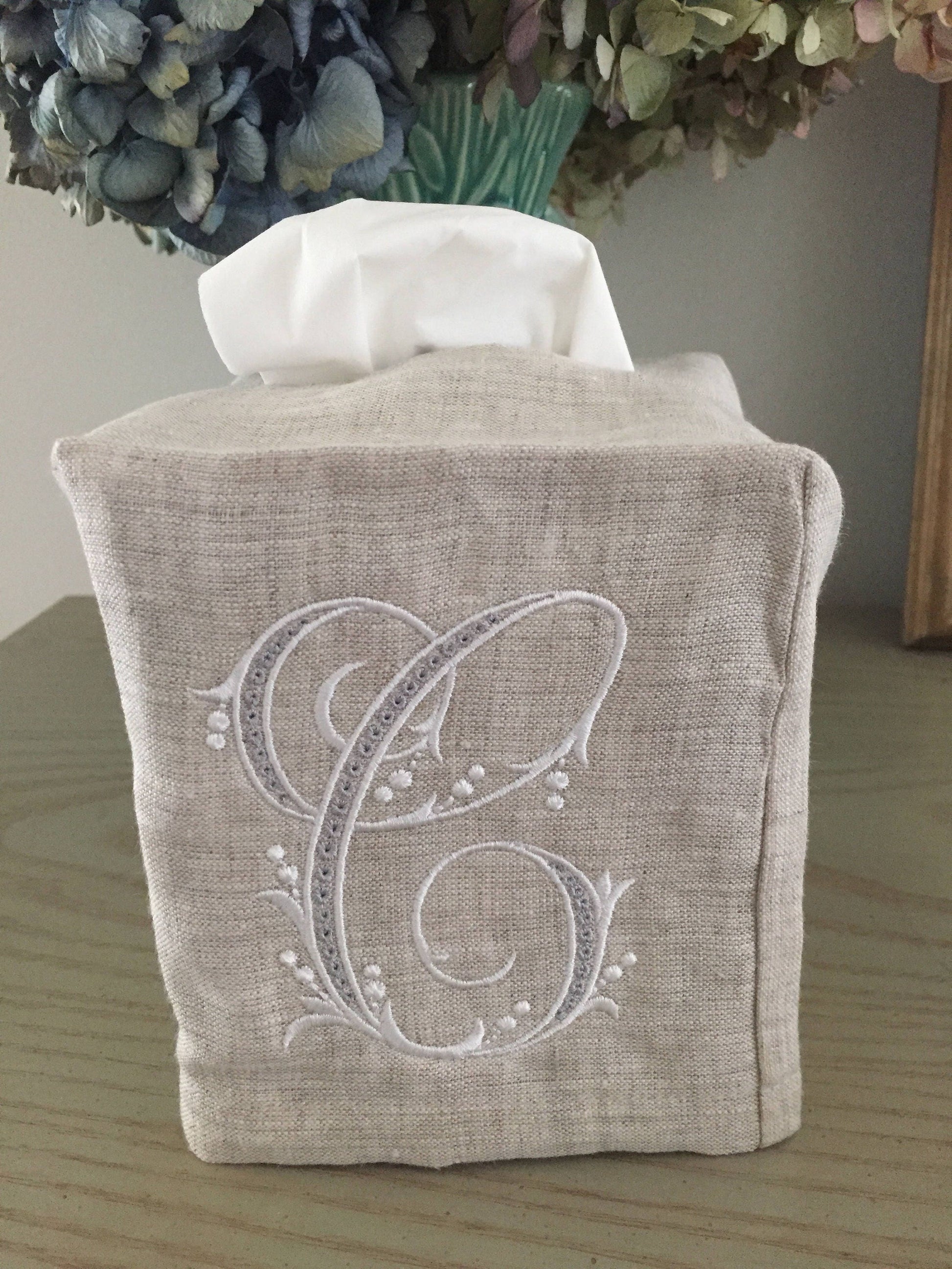 Monogrammed Tissue Box Cover-Flourish Initial, monogrammed gift-personalized gift-hostess gift