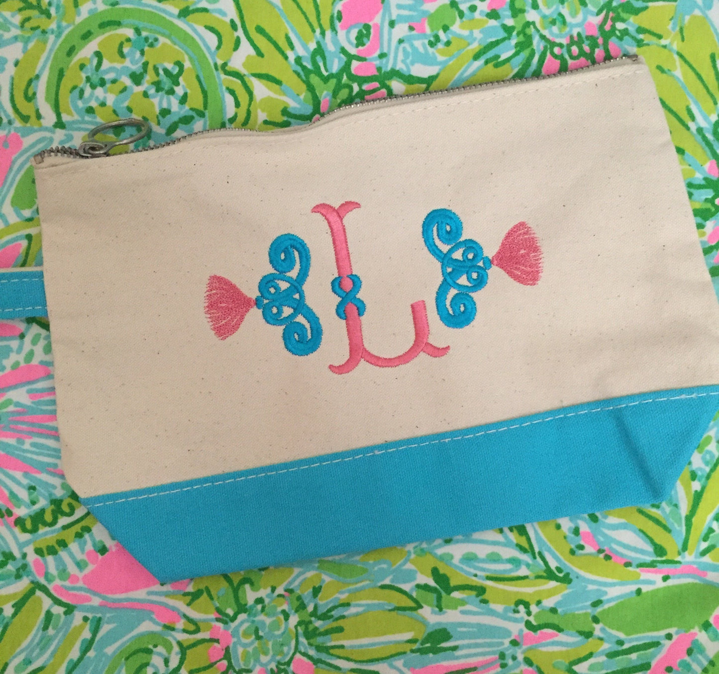 Monogrammed Tassel Canvas Cosmetic Bag, Clutch, graduation gift