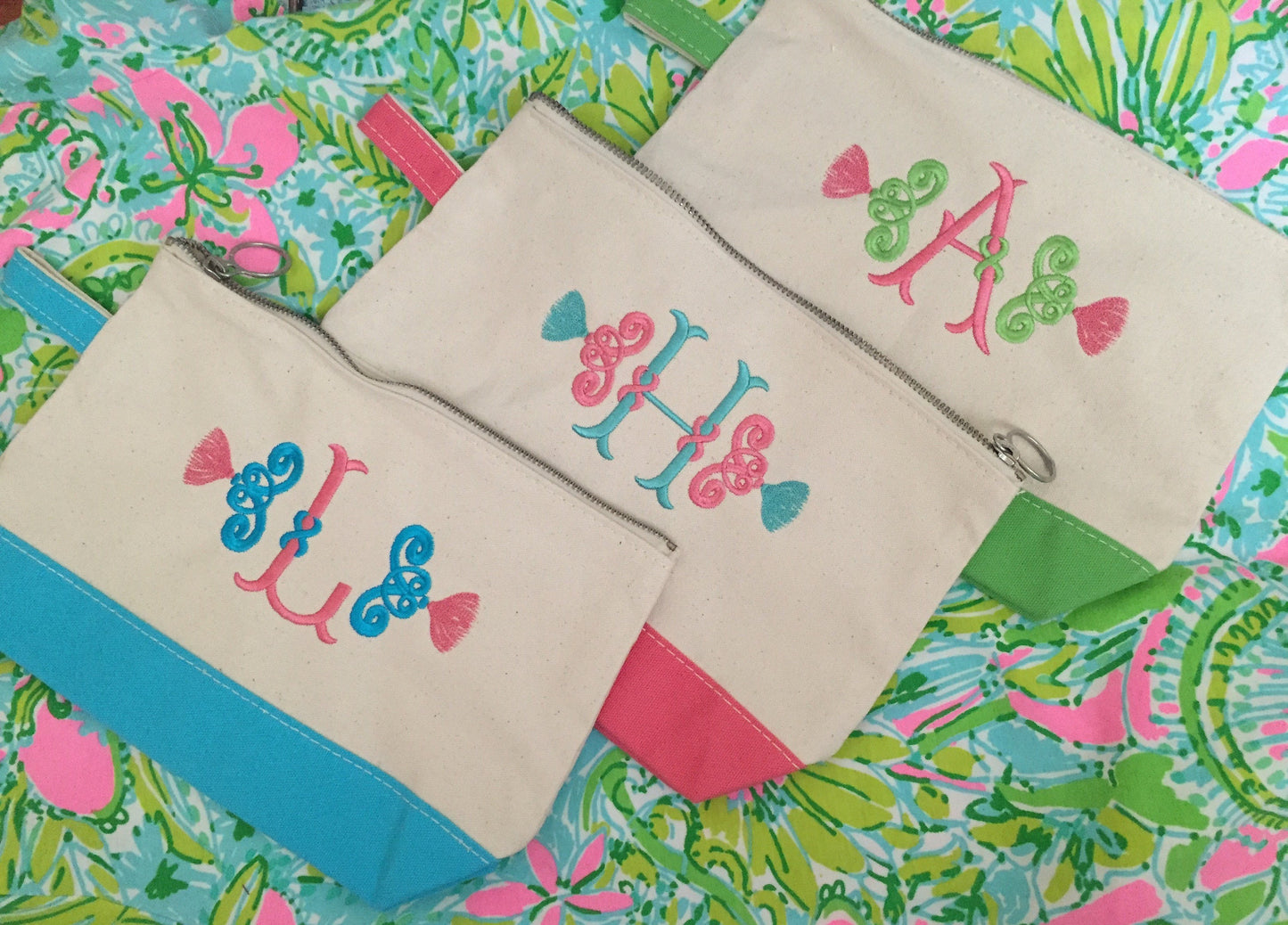 Monogrammed Tassel Canvas Cosmetic Bag, Clutch, graduation gift