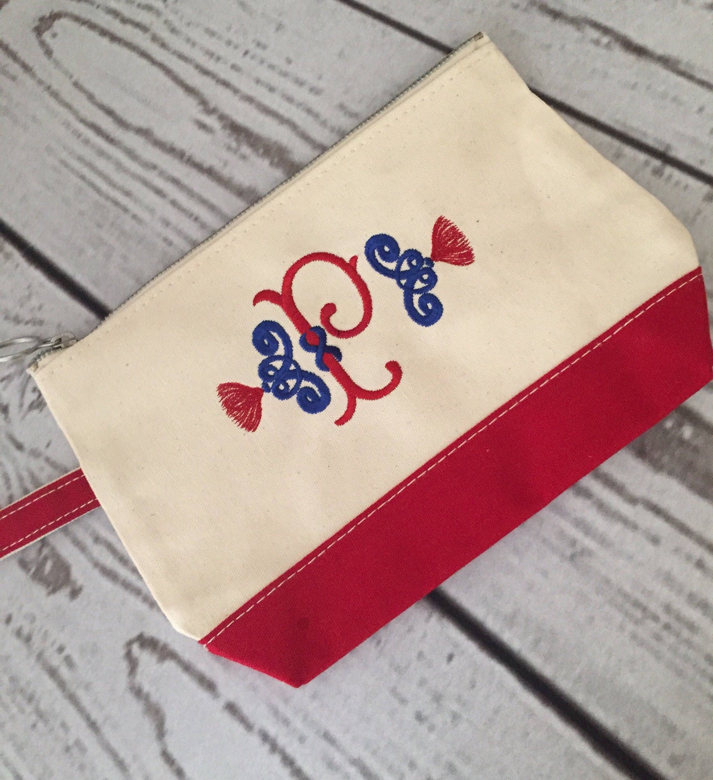Monogrammed Tassel Canvas Cosmetic Bag, Clutch, graduation gift