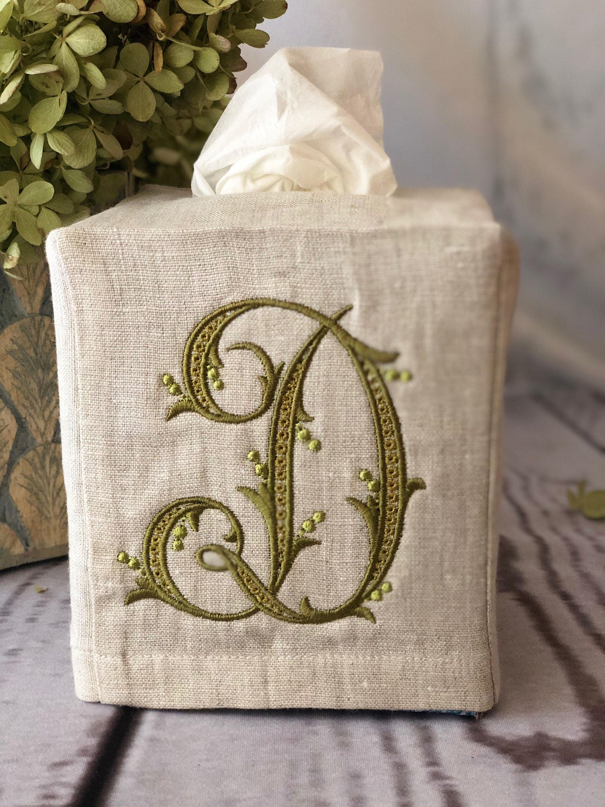 Monogrammed Tissue Box Cover-Flourish Initial, monogrammed gift-personalized gift-hostess gift