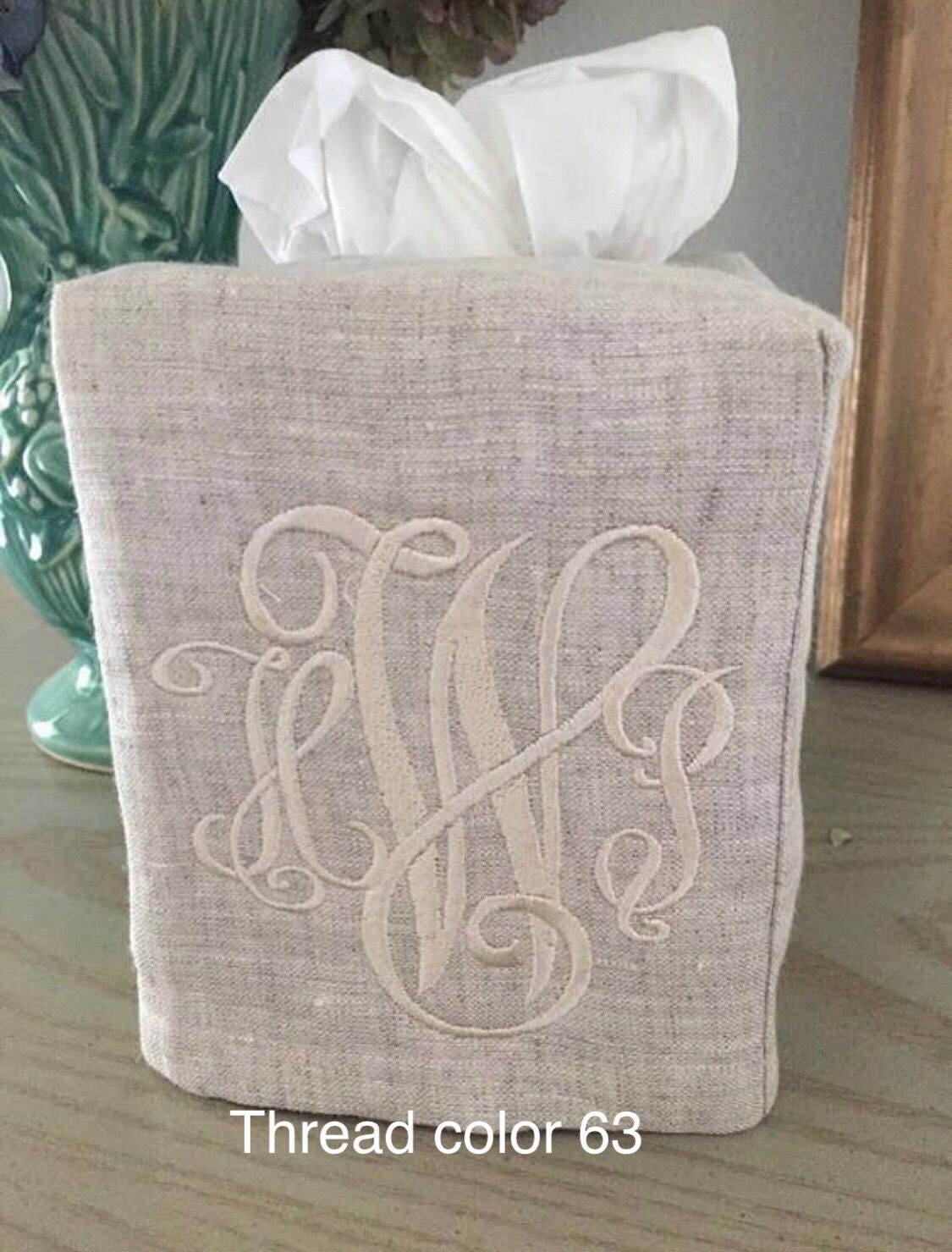 Monogrammed Tissue Box Cover Linen-Victor Monogram, monogrammed gift-personalized gift-hostess gift