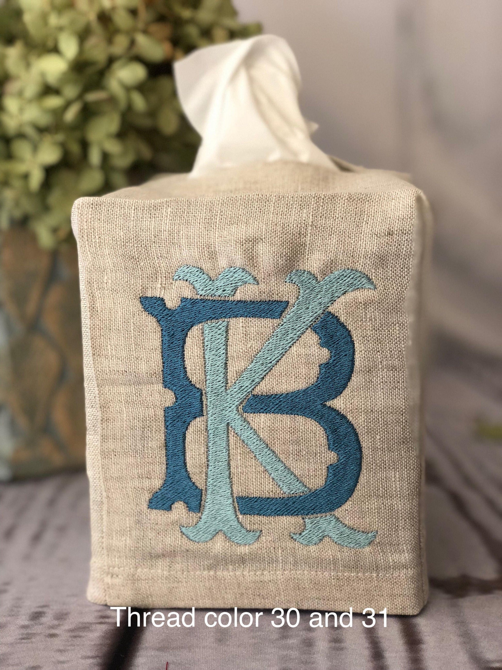 Monogrammed Tissue Box Cover- 2 Letter Heirloom monogram, monogrammed gift-personalized gift-hostess gift