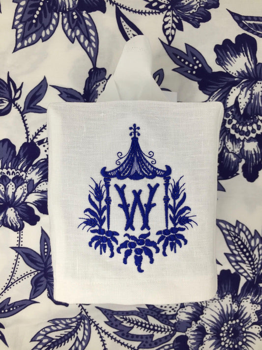 Monogrammed Tissue Box Cover-Pagoda with initial