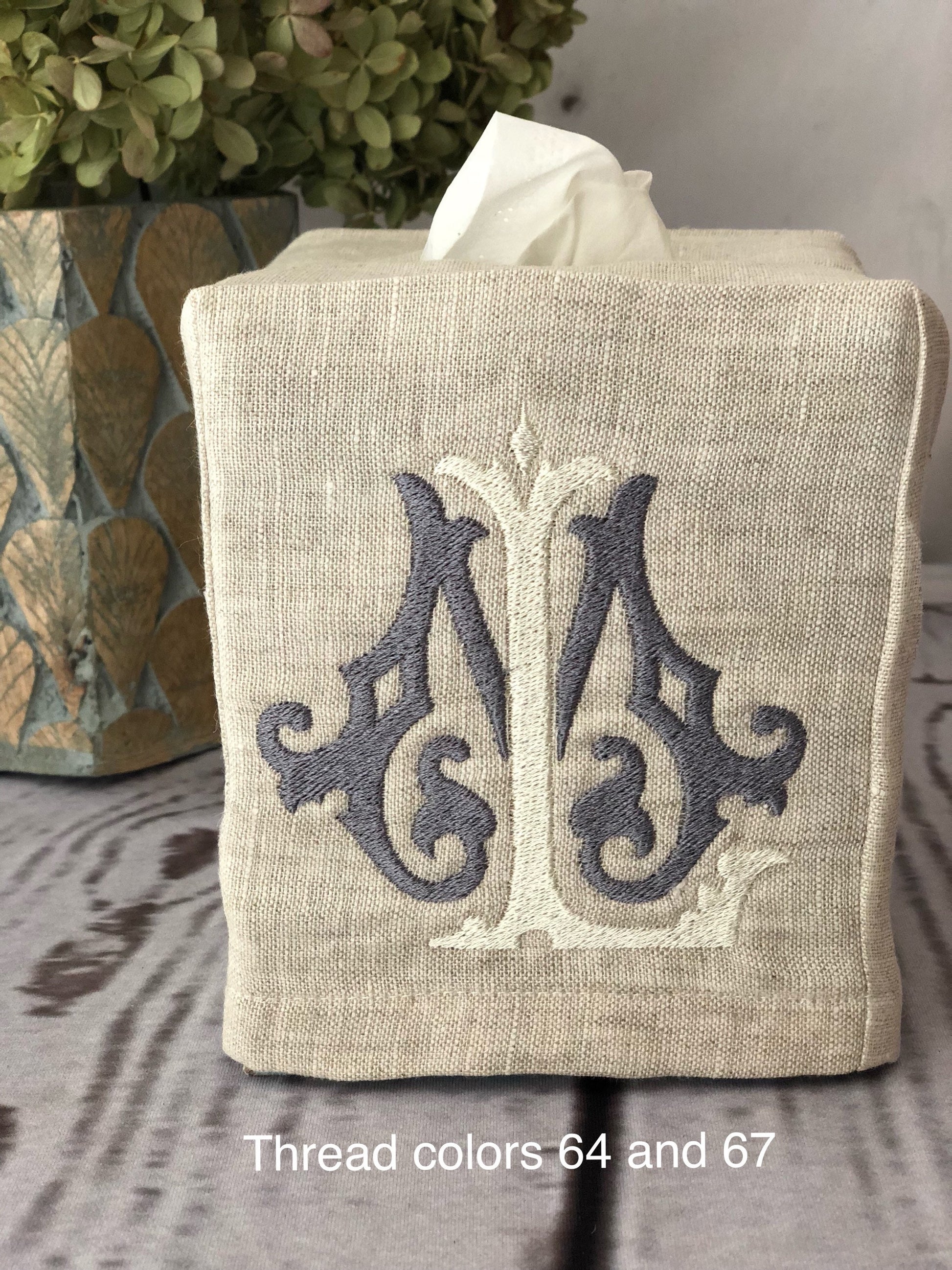 Monogrammed Tissue Box Cover- 2 Letter Heirloom monogram, monogrammed gift-personalized gift-hostess gift