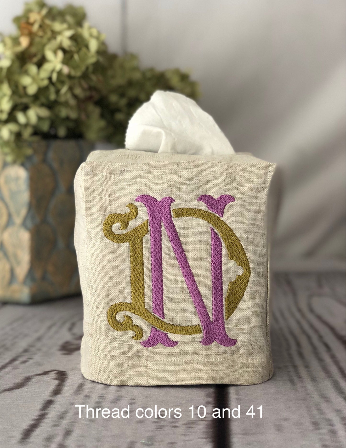 Monogrammed Tissue Box Cover- 2 Letter Heirloom monogram, monogrammed gift-personalized gift-hostess gift
