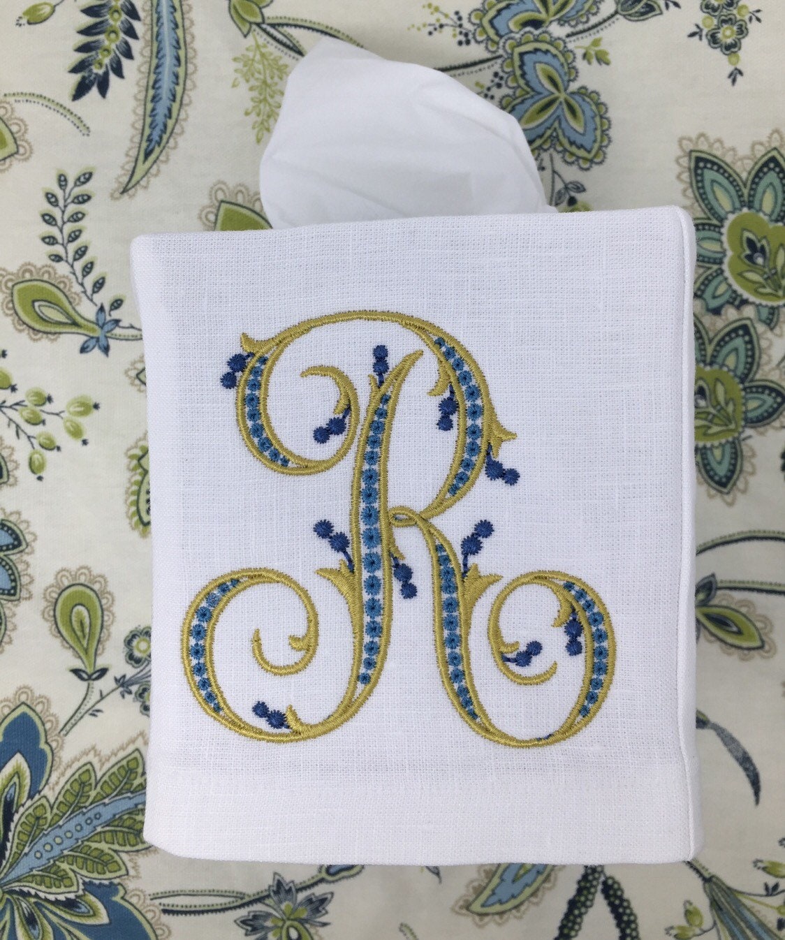 Monogrammed Tissue Box Cover-Flourish Initial, monogrammed gift-personalized gift-hostess gift