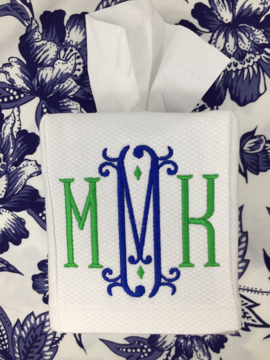 Monogrammed Tissue Box Cover-Vienna Monogram, monogrammed gift-personalized gift-hostess gift