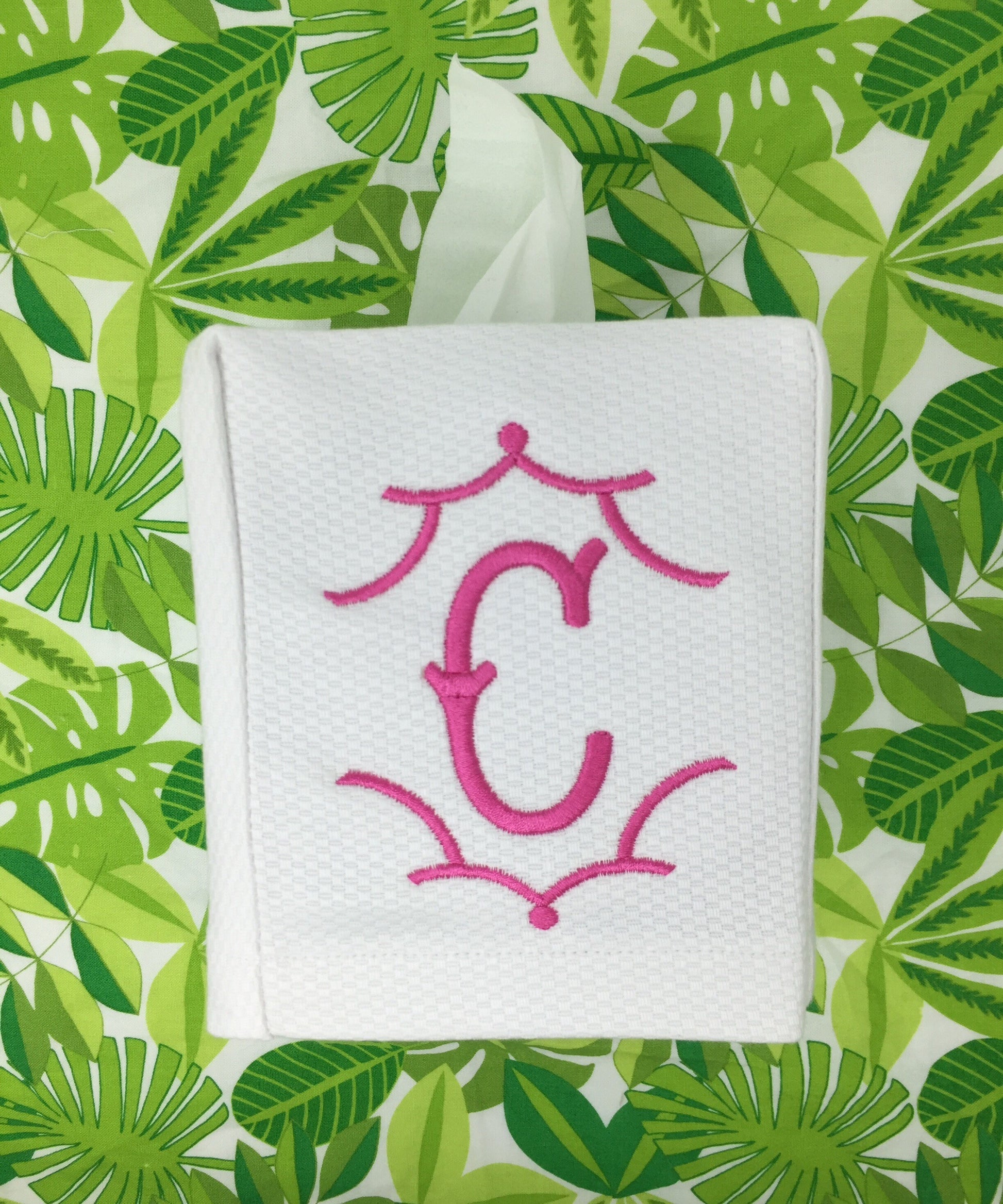 Monogrammed Tissue Box Cover Linen-Temple Monogram, monogrammed gift-personalized gift-hostess gift