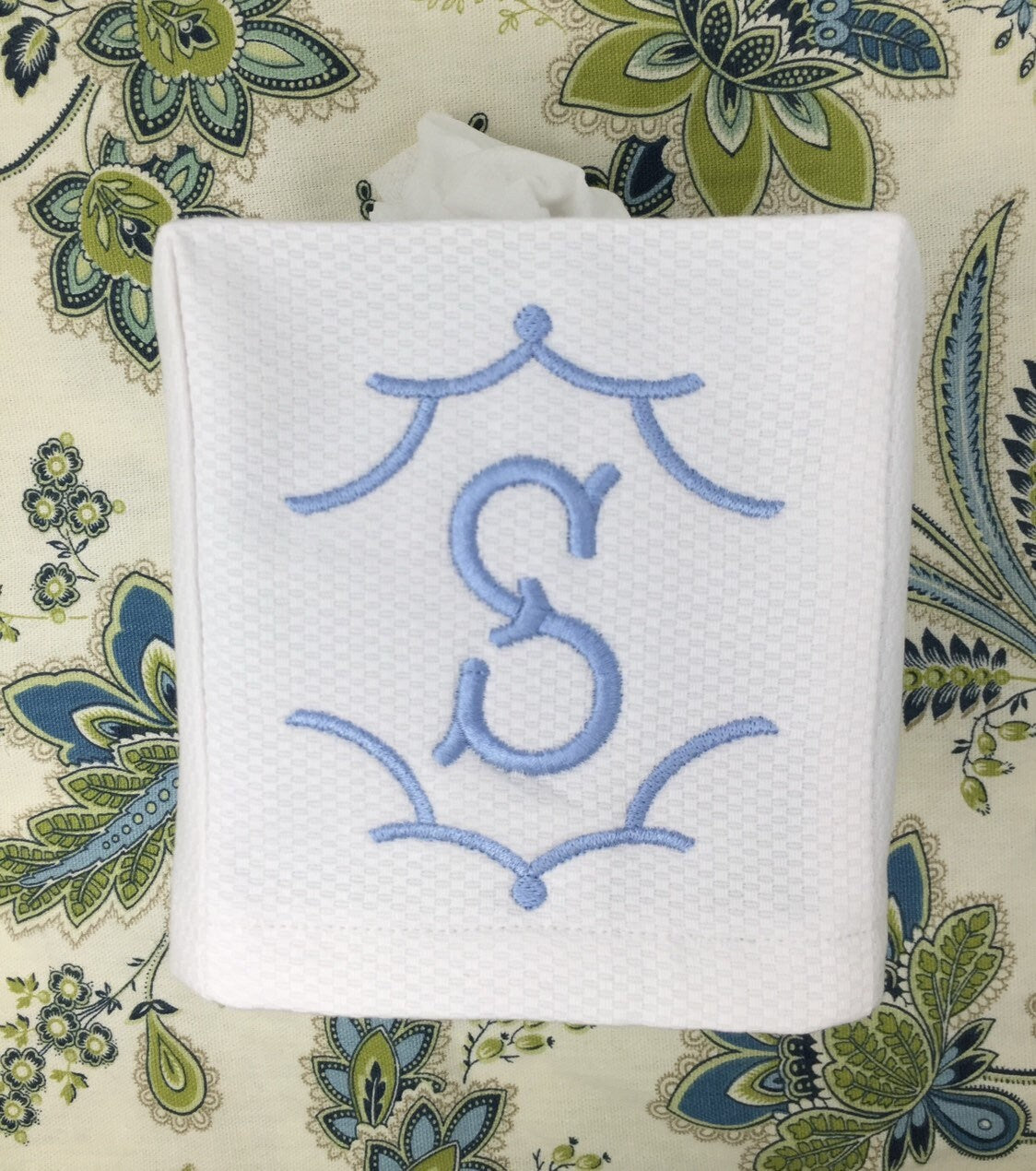 Monogrammed Tissue Box Cover Linen-Temple Monogram, monogrammed gift-personalized gift-hostess gift