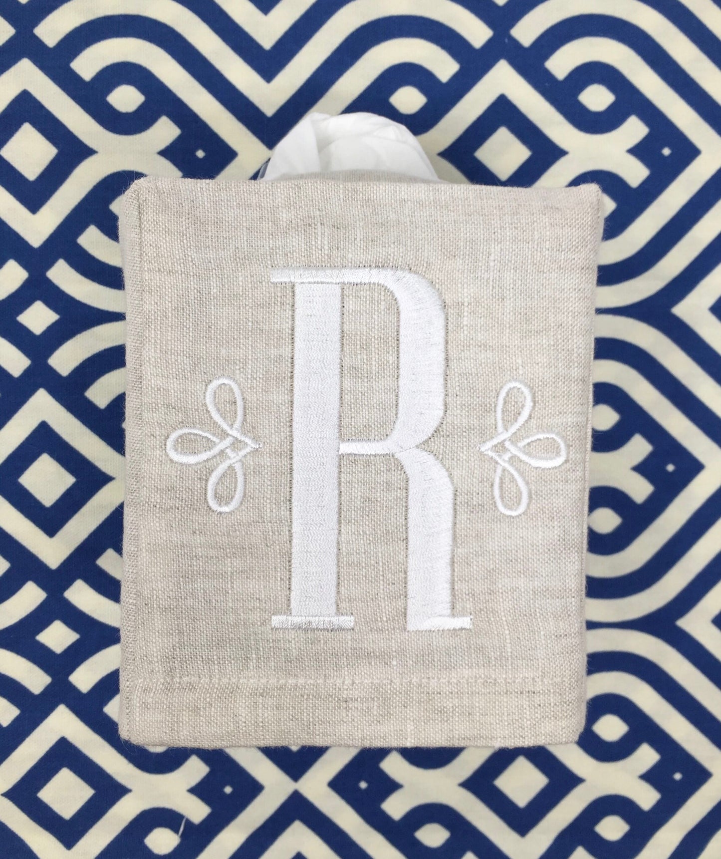 Monogrammed Tissue Box Cover Linen-Initial, monogrammed gift-personalized gift-hostess gift