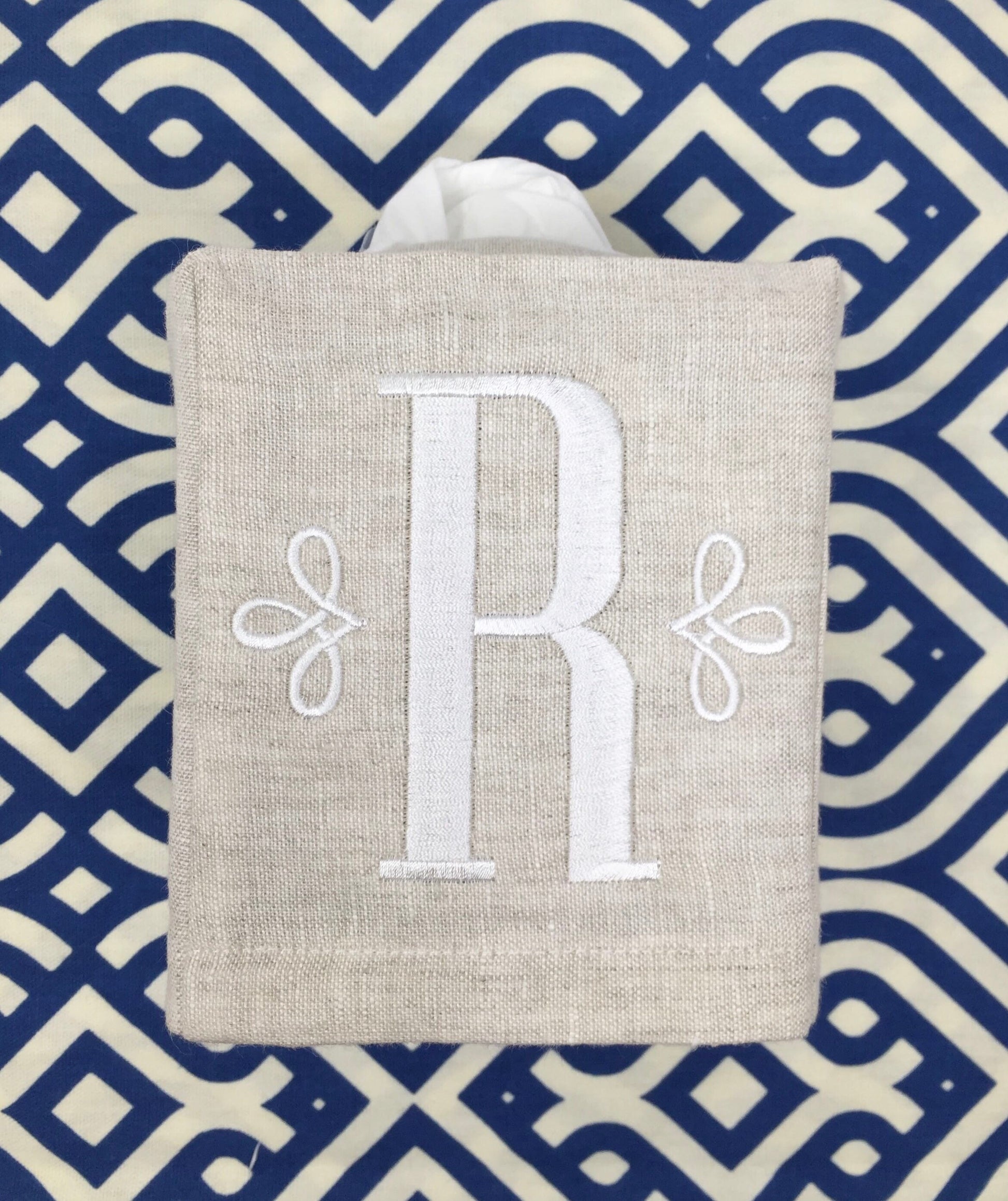 Monogrammed Tissue Box Cover Linen-Initial, monogrammed gift-personalized gift-hostess gift