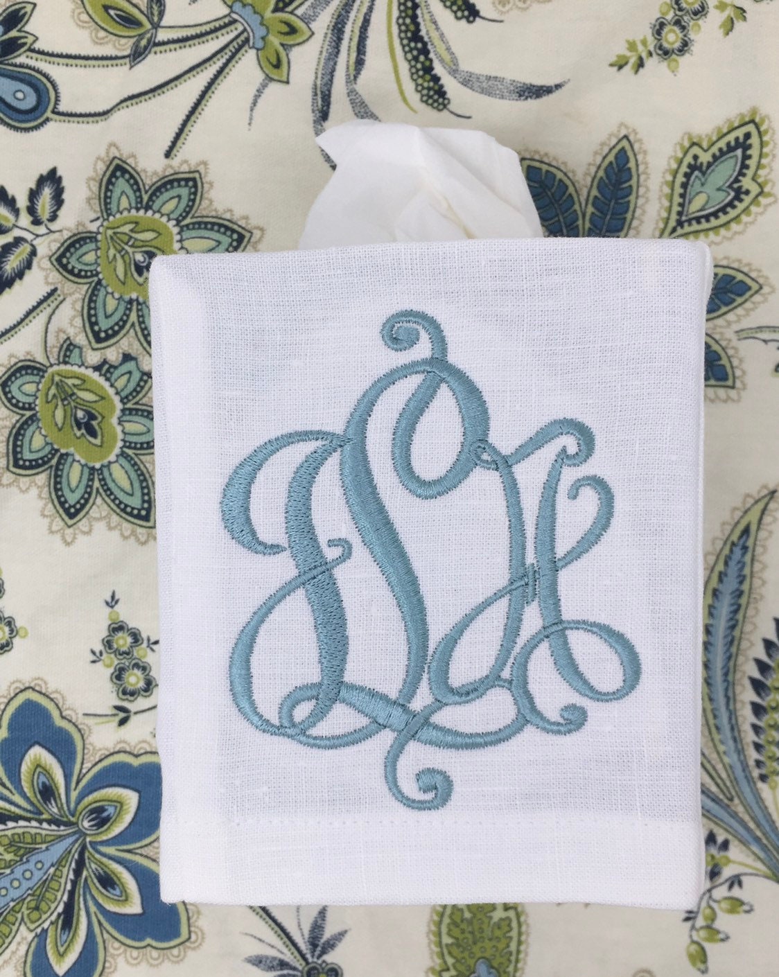 Monogrammed Tissue Box Cover Linen-Victor Monogram, monogrammed gift-personalized gift-hostess gift