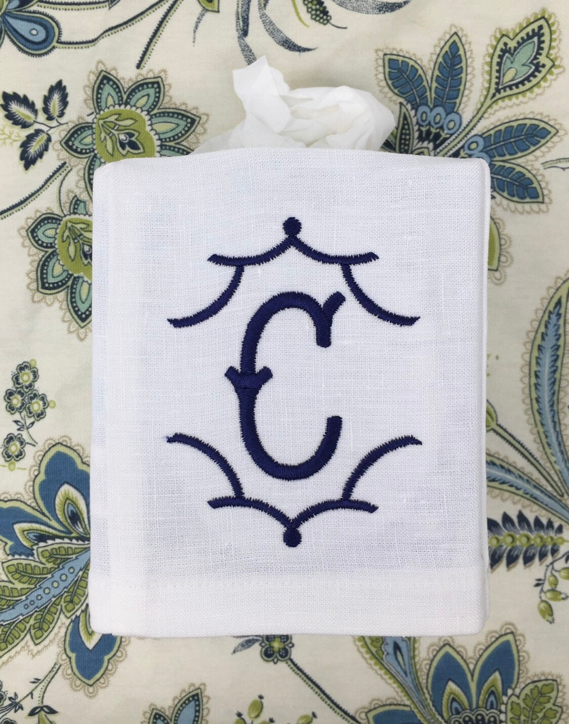 Monogrammed Tissue Box Cover Linen-Temple Monogram, monogrammed gift-personalized gift-hostess gift