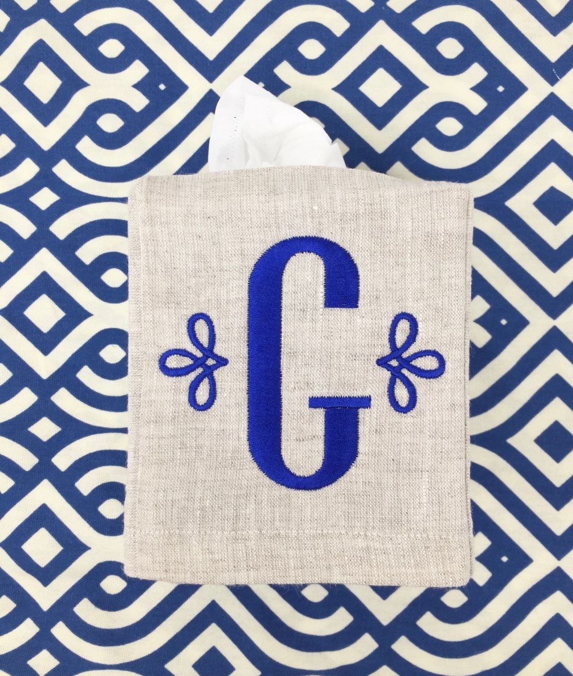 Monogrammed Tissue Box Cover Linen-Initial, monogrammed gift-personalized gift-hostess gift