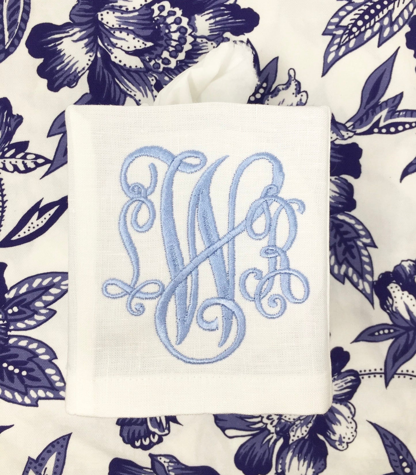 Monogrammed Tissue Box Cover Linen-Victor Monogram, monogrammed gift-personalized gift-hostess gift