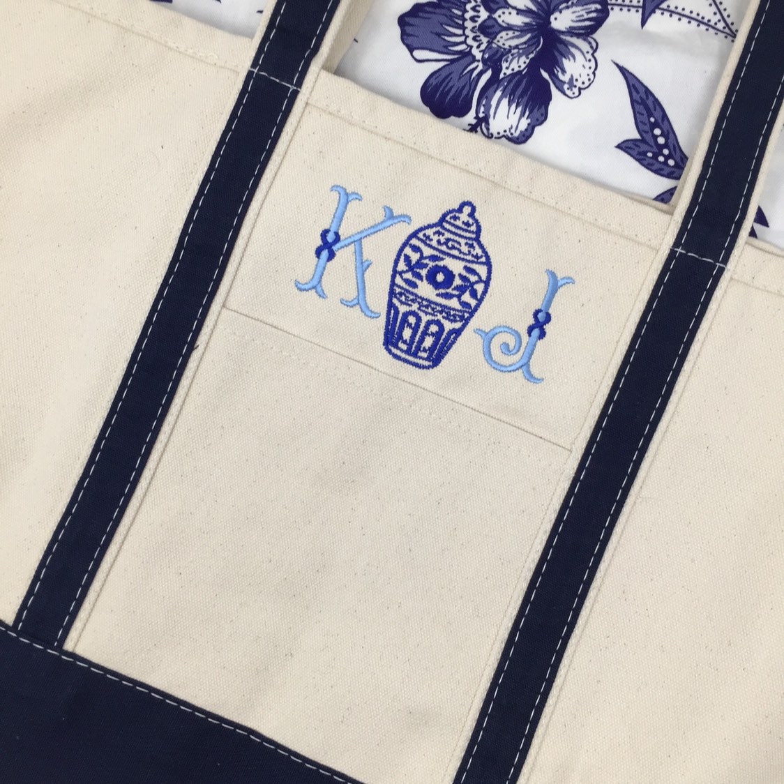 Personalized Ginger Jar Canvas Tote Bag, Monogrammed Tote