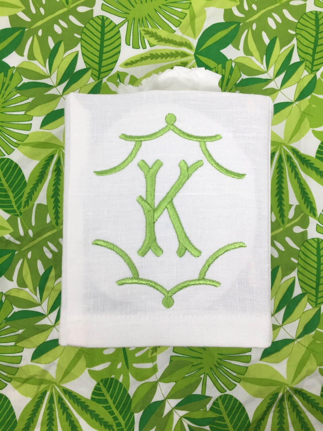 Monogrammed Tissue Box Cover Linen-Temple Monogram, monogrammed gift-personalized gift-hostess gift