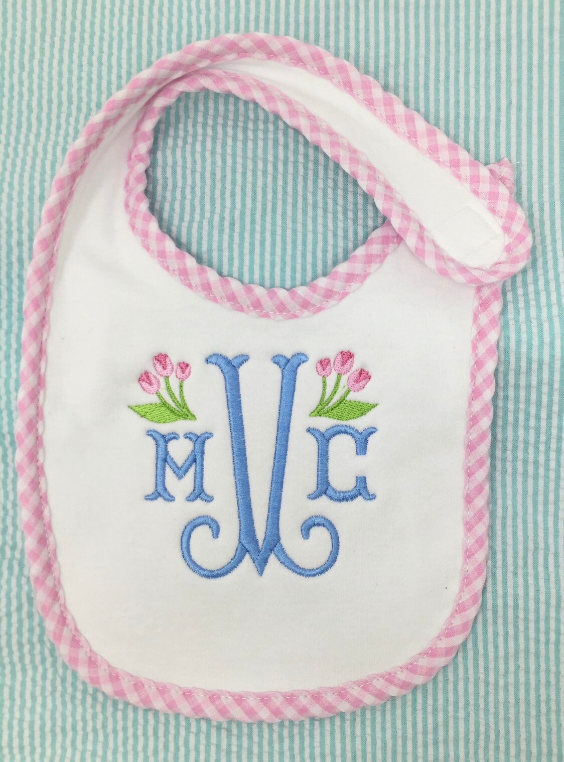 Monogrammed Baby Bib with Tulips, baby shower gift, personalized baby gift