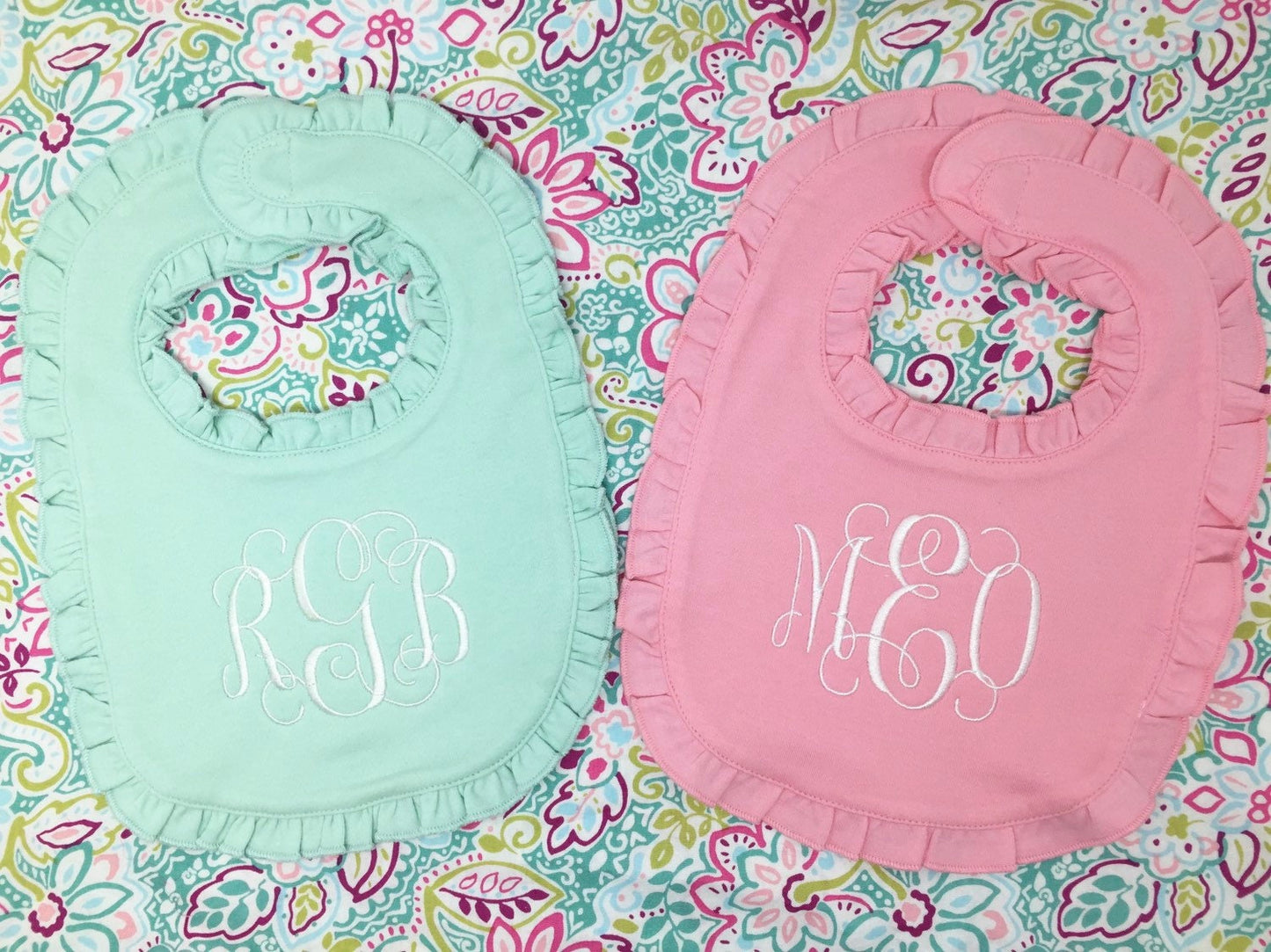 Monogrammed Bib with Ruffle, baby shower gift, personalized baby gift