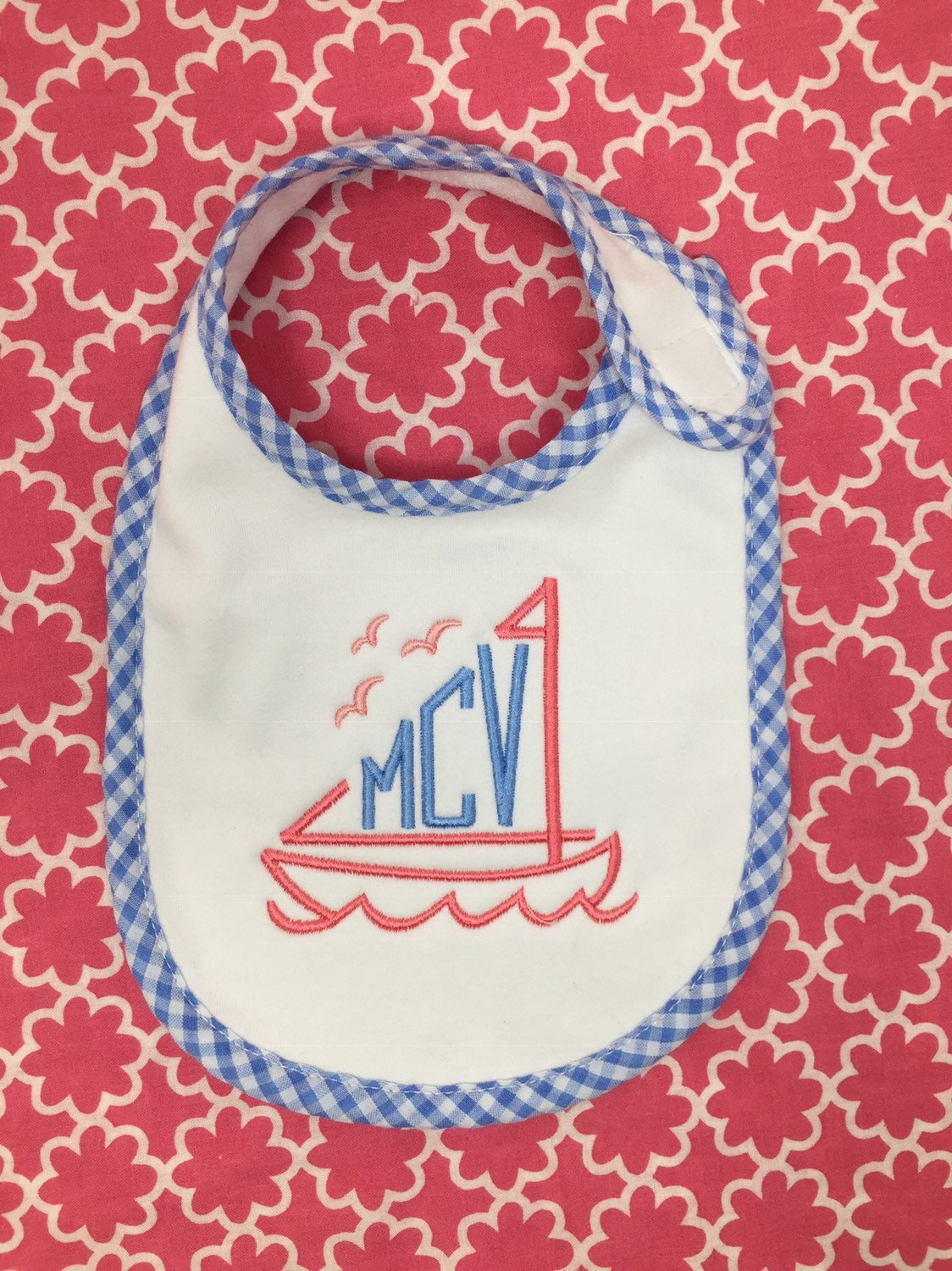 Sailboat Bib and Burp Cloth set-monogrammed baby gift, baby shower gift
