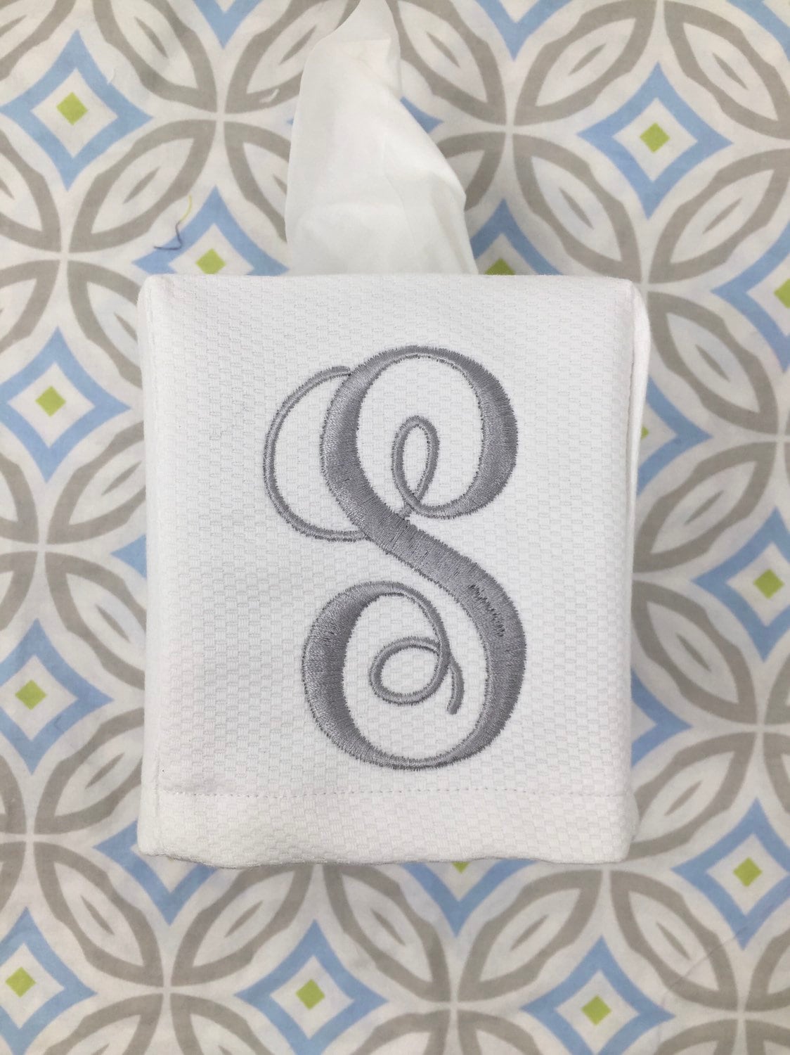 Monogrammed Tissue Box Cover, Script Initial, monogrammed gift-personalized gift-hostess gift, Christmas gift