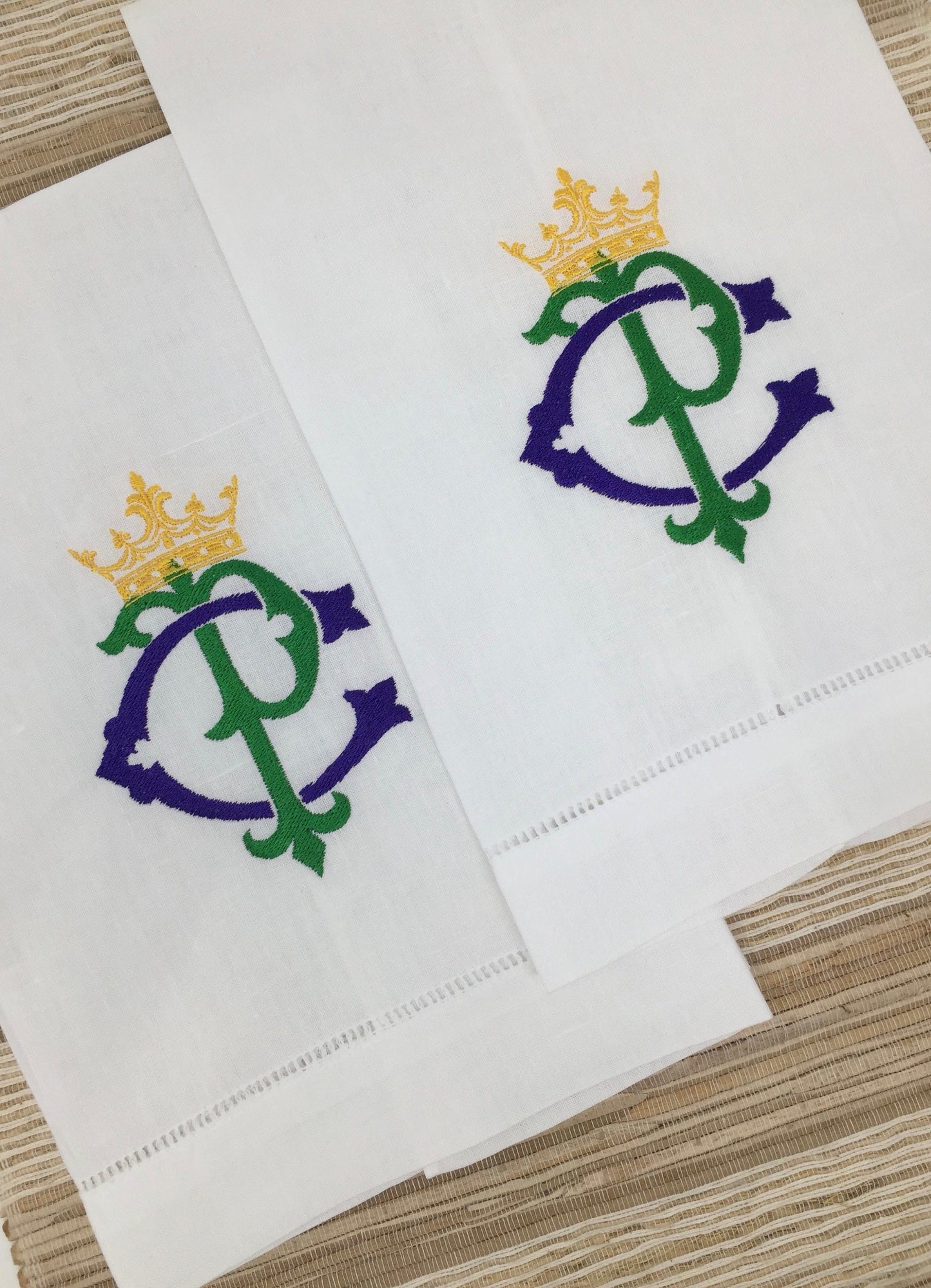 Mardi Gras Monogrammed Linen Tea Towel, Hostess Gift