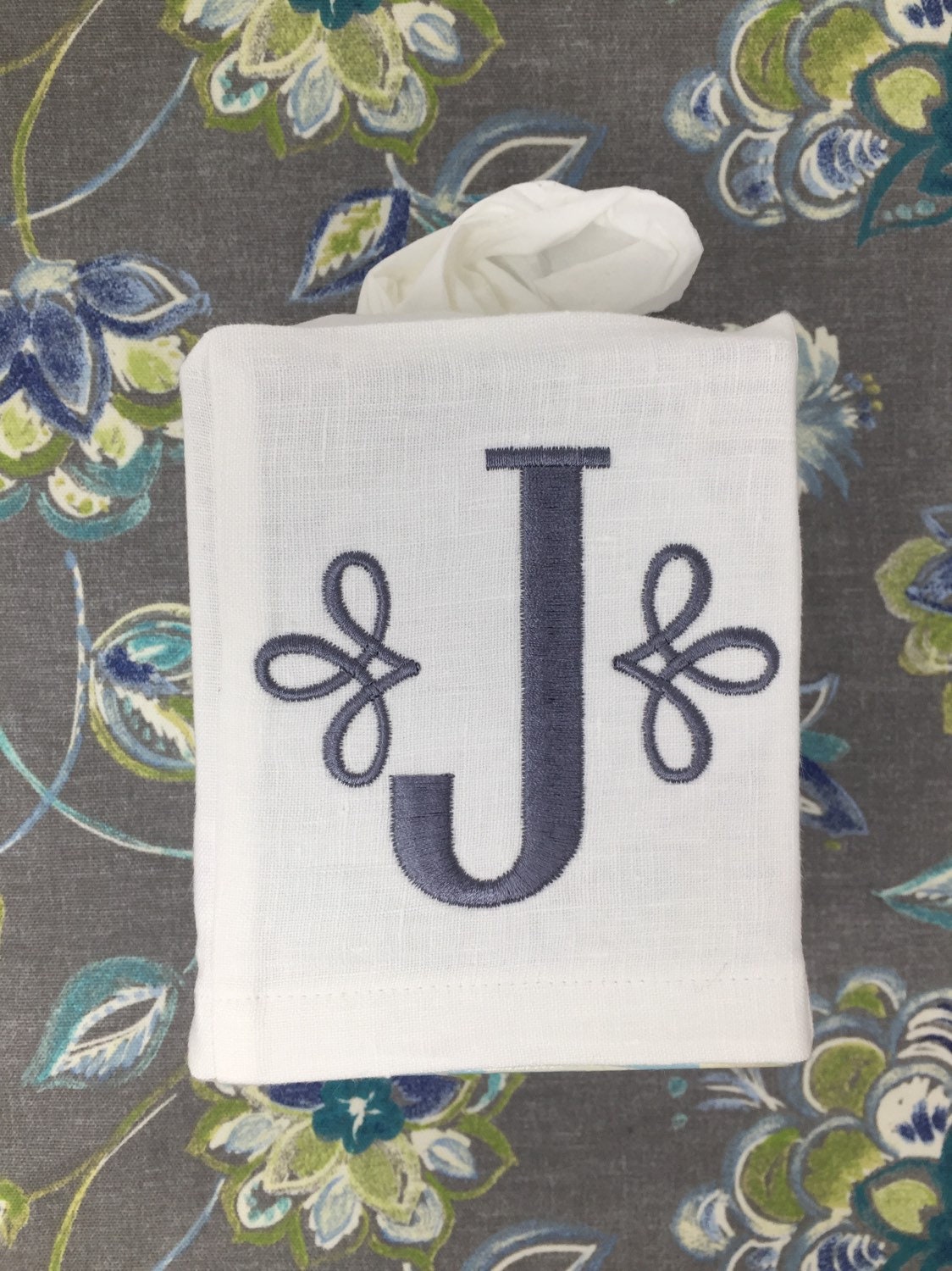 Monogrammed Tissue Box Cover Linen-Initial, monogrammed gift-personalized gift-hostess gift