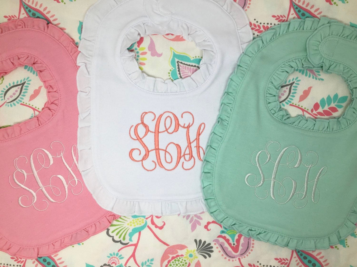 3 Pack-Monogrammed Bib with Ruffle