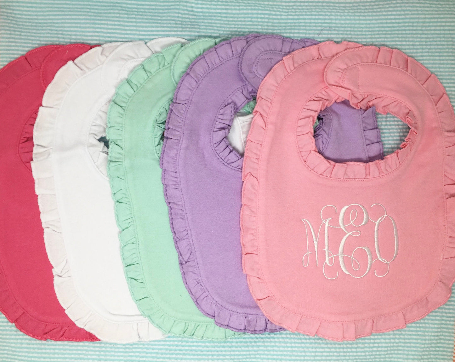 Monogrammed Bib with Ruffle, baby shower gift, personalized baby gift