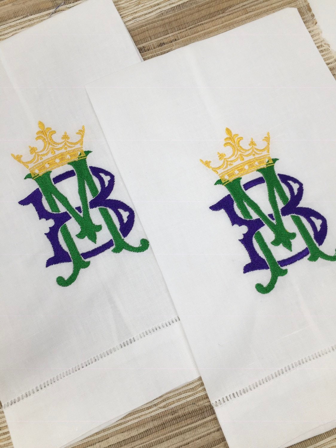 Mardi Gras Monogrammed Linen Tea Towel, Hostess Gift