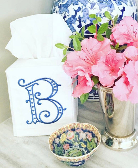 Monogrammed Tissue Box Cover-Dot Initial