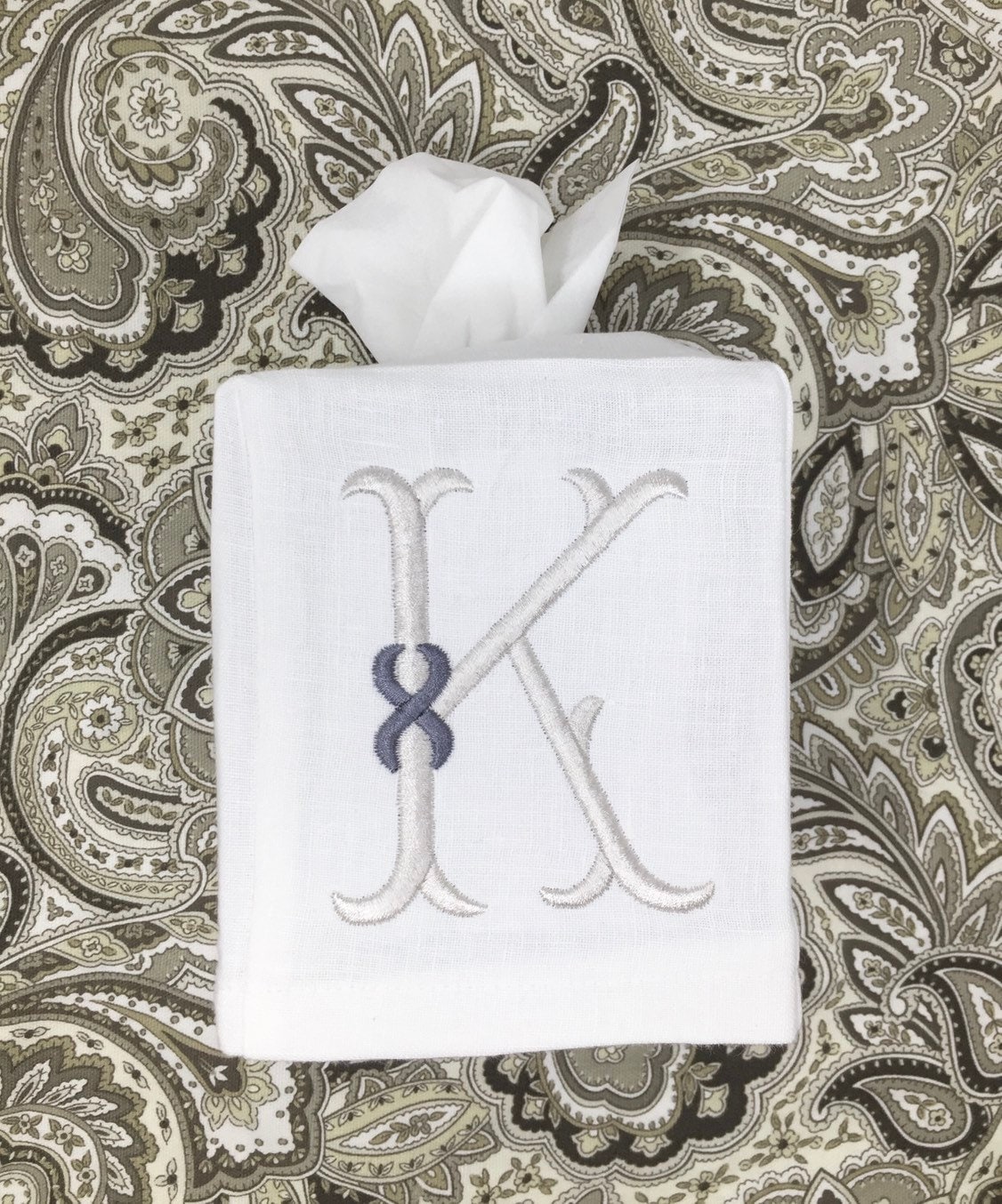 Monogrammed Tissue Box Cover-Ribbon Initial, monogrammed gift-personalized gift-hostess gift