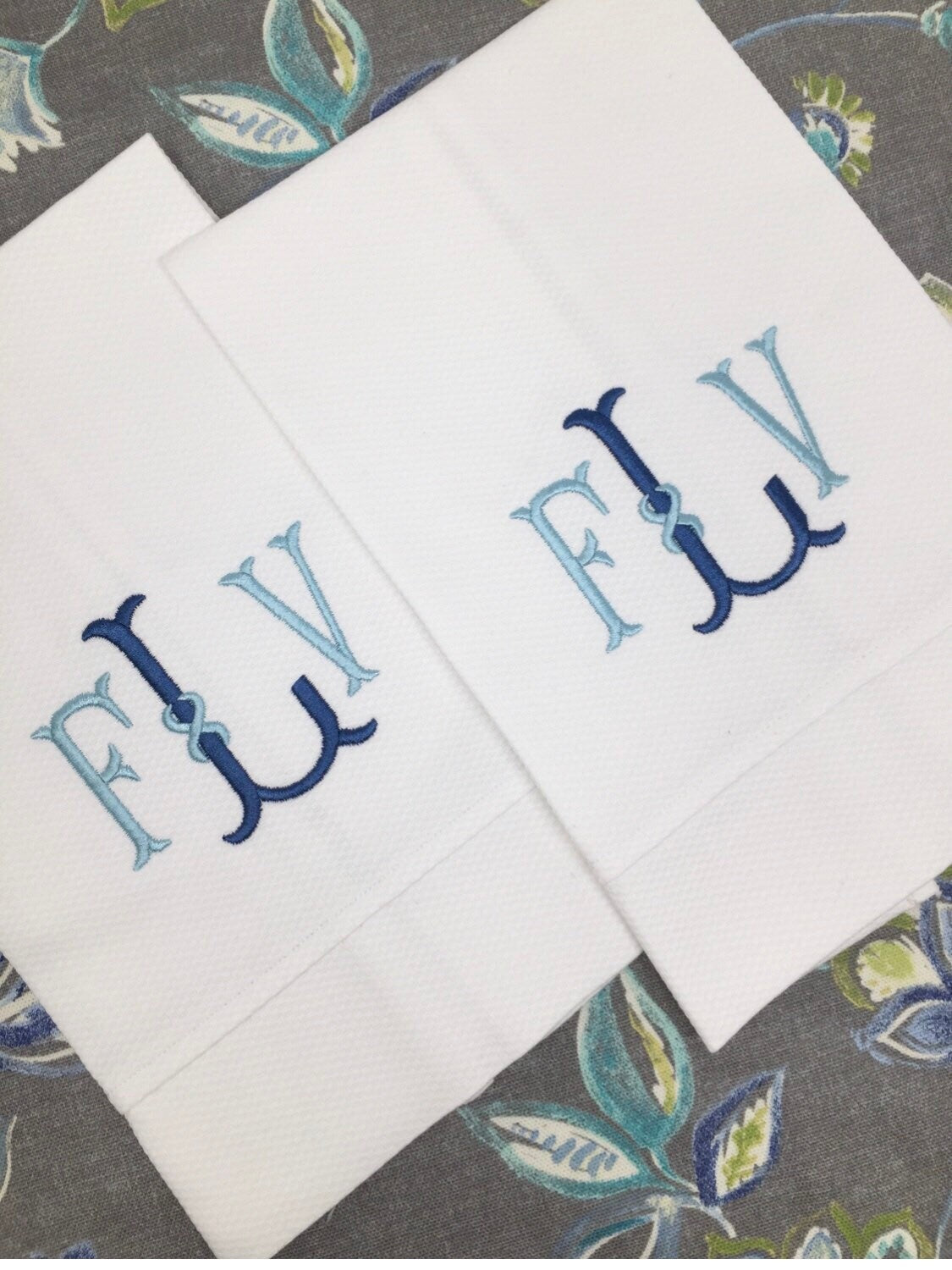 Monogrammed Cotton Pique Tea Towel, Ribbon Monogram-Hostess Gift, monogrammed linens, personalized gift
