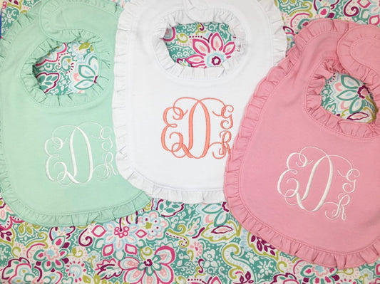 3 Pack-Monogrammed Bib with Ruffle