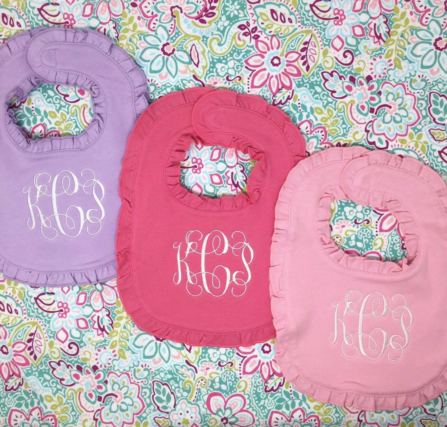 3 Pack-Monogrammed Bib with Ruffle