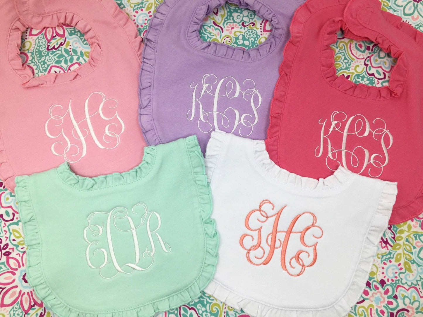 3 Pack-Monogrammed Bib with Ruffle