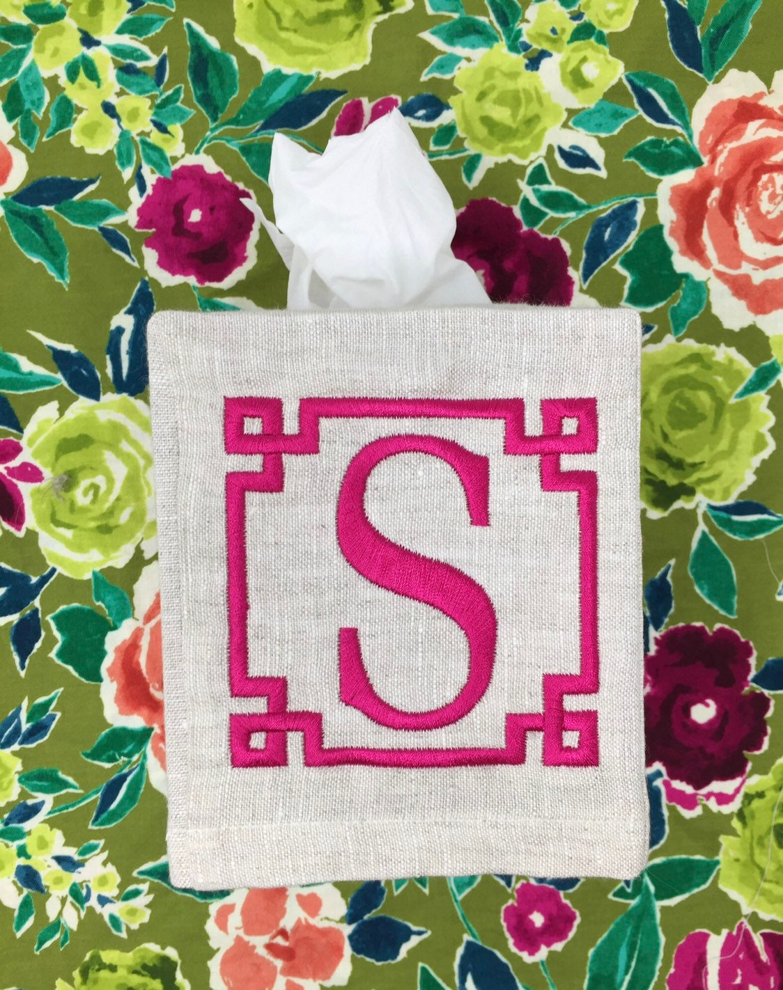 Monogrammed Tissue Box Cover-Greek Frame-monogrammed gift-personalized gift-hostess gift
