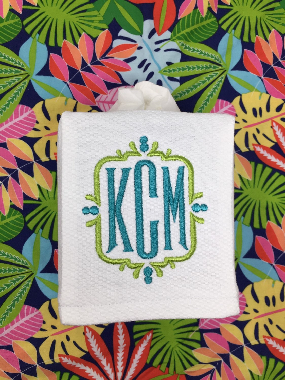 Monogrammed Tissue Box Cover- Mansion monogram, monogrammed gift-personalized gift-hostess gift