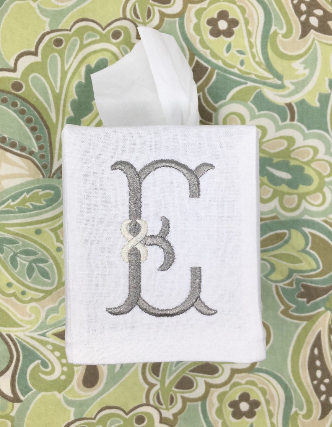 Monogrammed Tissue Box Cover-Ribbon Initial, monogrammed gift-personalized gift-hostess gift