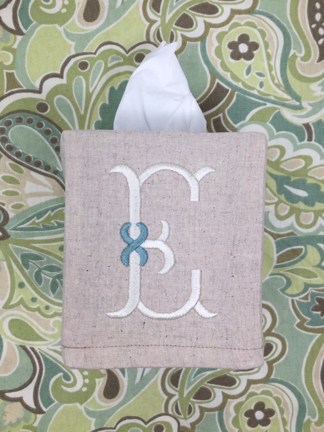 Monogrammed Tissue Box Cover-Ribbon Initial, monogrammed gift-personalized gift-hostess gift