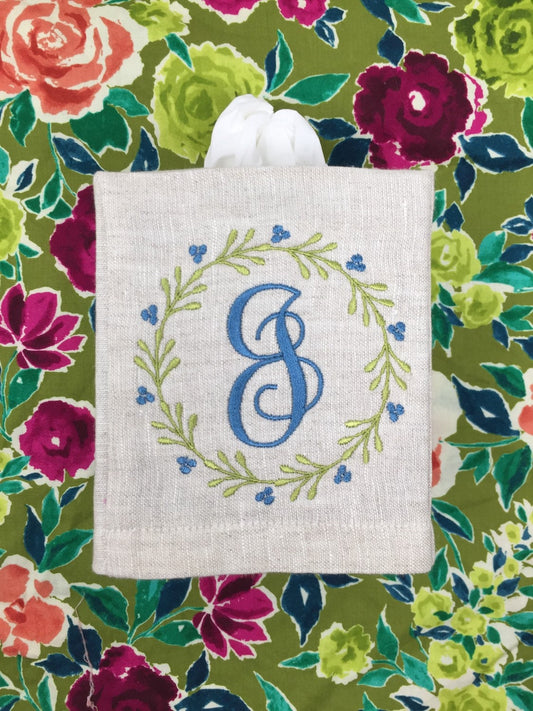 Monogrammed Tissue Box Cover-Berry Wreath